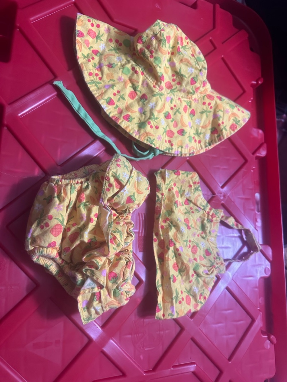 Yellow Tropical Print Baby Sun Hat and Swim Set
